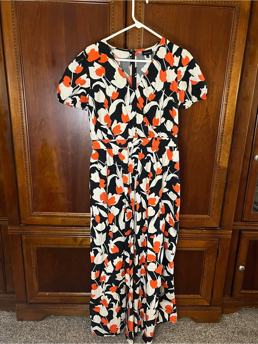 Who What Wear Black, White & Orange Floral Wrap Maxi Dress